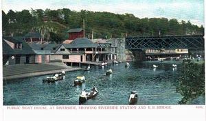Riverside Public Boat House Railroad Station Bridge Postcard 1905 UNUSED RI - Picture 1 of 2