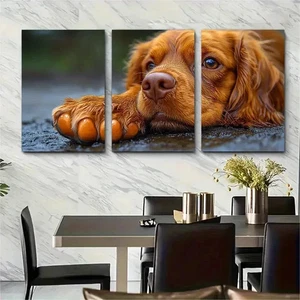 3pcs Adorable Spaniel Paw Watercolor Perfect Wall Art Canvas Framed 50x70cm - Picture 1 of 2