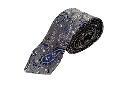 Burton Menswear London Tie Paisley Blue Gray Pattern 100% Polyester Classic - Image 1 of 4