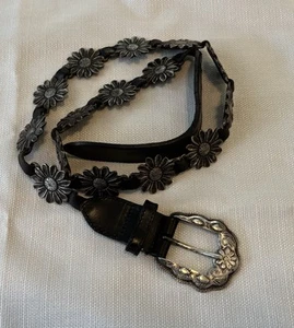 Vintage Michael Rose Leather Belt W/silver Tone Metal Buckle Floral Motifs - Picture 1 of 9