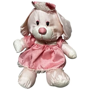 Vintage 1987 Potpourri Press Blankie Nylon Pink & Blue Bunny Rabbits Puffalump - Picture 1 of 4