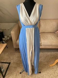 Raffinierter Damen Jumpsuit Gr M Weiß/Blau V-Ausschnitt Faltenwurf Ärmellos Top! - Bild 1 von 9