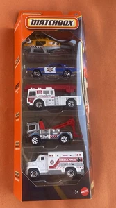 2025 Matchbox Rescue V 5 Pack Rescue Helicopter Urban Tow Truck Mbx Ambulance - Picture 1 of 3