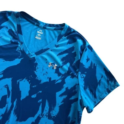 Camiseta Under Armour Para Mujer L Azul Pintado Estampado Calce Suelto Tecnología Cuello en V Manga Corta Foto 1 de 4