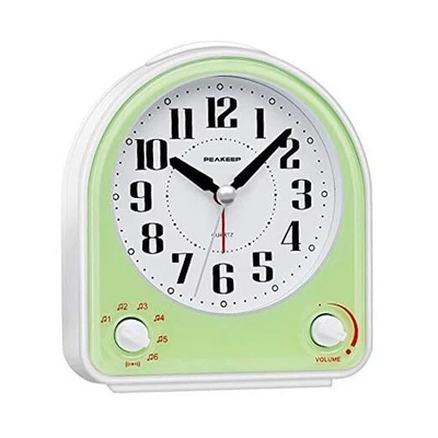  Analog Alarm Clock Non-Ticking Silent, Optional 7 Wake-up Sounds with Green - Image 1 of 4