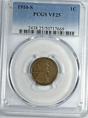 1910-S Lincoln Cent : PCGS VF25 - Image 1 of 4