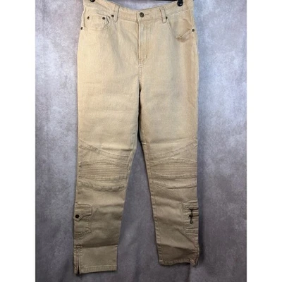 Pantalones de mezclilla para mujer Diane Gilman DG2 color tostado cargo moto talla 12 caqui rectos Foto 1 de 4