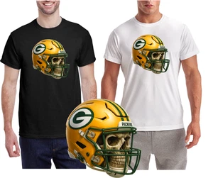 New  / Green Bay Packers Helmet Skull T-shirt / Performance Fit - Picture 1 of 7