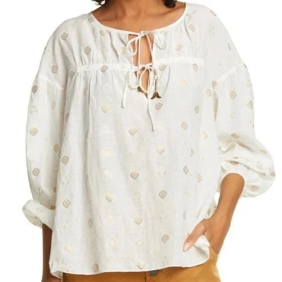 JOIE Blanco Nadija Oro Medallón Cuentas Transparentes Corbata Campesina Top Talla XXS PRECIO DE VENTA SUGERIDO POR EL FABRICANTE $248 Foto 1 de 4