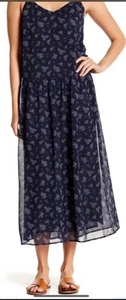 VINCE Calico Floral Printed Midi Shirted Waist Dress Silk Size S Coastal Blue - Picture 1 of 8