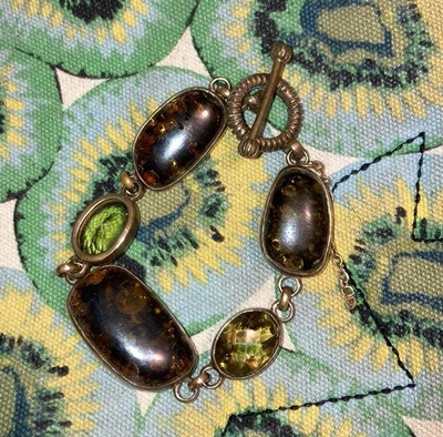 Stephen Dweck Negro Ámbar Oliva Cuarzo Bronce Pulsera Longitud 8" Belleza Impresionante Foto 1 de 4