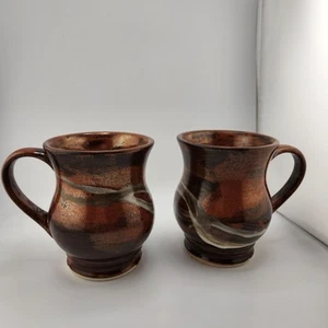 Chesapeake Designs Copper Glaze And Swirl Stoneware Coffee Mugs - Picture 1 of 5