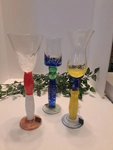 Set Of 3 Vintage Hand Blown Murano Style Art Glass For Drink Or Candle Holders - Picture 1 of 4
