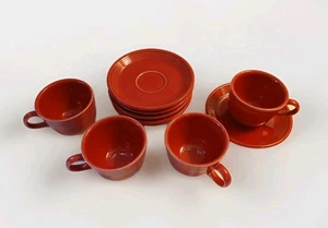 Retired Paprika Red HCL Fiesta Ware Tea Cups Coffee Mugs & Saucers 10 Pc Lot - Picture 1 of 22