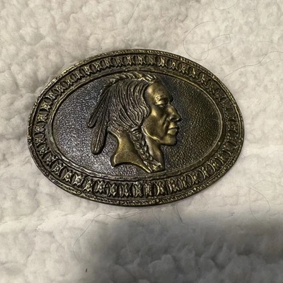 Fivela de cinto vintage anos 80 caubói ocidental chefe índio nativo americano hippie - Imagem 1 de 4