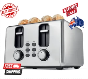 4 Slice Toaster - Silver Stainless Steel Browned Toast High Lift Kitchen - Picture 1 of 10