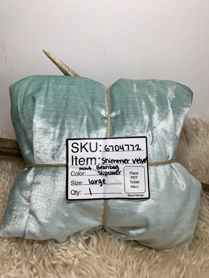 Pottery Barn TEEN Shimmer Velvet Mint Bean Bag LARGE Chair Cover NEW! RETIRED!  - Image 1 of 4