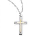 Two-Tone Religious Cross 925 Sterling Silver 1.0 Inch x 0.6 Inch Chruch Crucifix