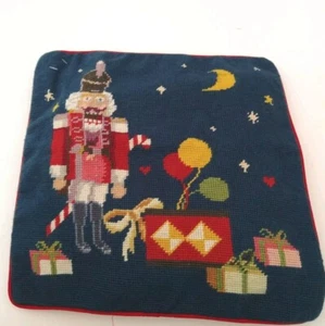 Handcrafted Needlepoint Throw Pillow Christmas Nut Cracker Holiday Gifts 13"/13" - Picture 1 of 8