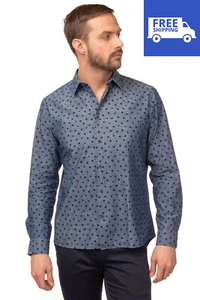 NUEVO CON ETIQUETAS Camisa Altea Para Hombre Azul Índigo Denim Estrellas 40 M 16/41 Italia $295 Defectos - Imagen 1 de 11
