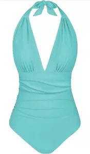 Women Tummy Control One Piece Swimsuits V Neck Ruched S - Picture 1 of 5