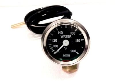 AFTERMARKET NEW Smith Black face Water Temp Gauge Chrome Bezel 52 mm Gauge 200 Fahrenheit ME