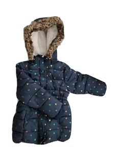 Girls rainbow hearts Winter Puffer Coat with Hoodie Sz 4 Warm Cozy 4 Pockets  - Picture 1 of 5