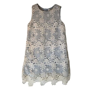 Miss Mona Mouse Blue White Lace Shift Dress Sleeveless Lined Knee Length Girls 8 - Picture 1 of 7