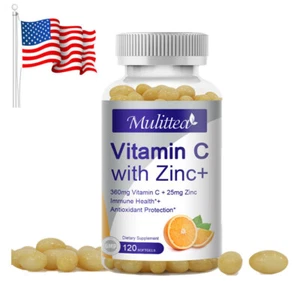 Vitamin C Capsules 360Mg with Zinc Powerful Immune Support Antioxident 120 Caps - Picture 1 of 9