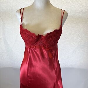 Shirley of Hollywood Red Satin Nightdress Size S Women Sexy Designer Nightwear