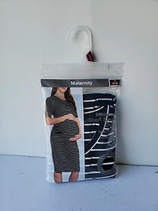 Time and Tru Maternity Short Sleeve Striped Dress Size S Scoop Neck Side Ruching - Picture 1 of 2