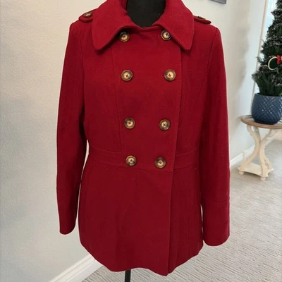 READ MICHAEL KORS  Festive Red Wool Blend Pea Coat Jacket Womens Size Medium - Image 1 of 4