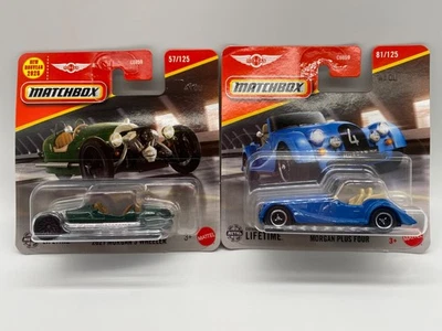 Matchbox Morgan x 2: Plus Four #81 azul y 3 ruedas #57 verde 2025 sellado Foto 1 de 4