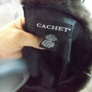 Cachet Kleid Damen 6 Schwarz Samt Kunstfellkragen Langarm Abendkleid - Bild 1 von 12