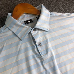 Camisa Polo Footjoy Para Hombre Grande Azul Naranja Rayas Golf Manga Corta Rendimiento - Imagen 1 de 10