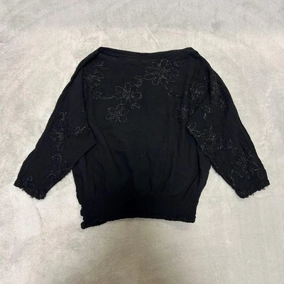 Issey Miyake Floral Embroidery Black Blouse Used - Image 1 of 4