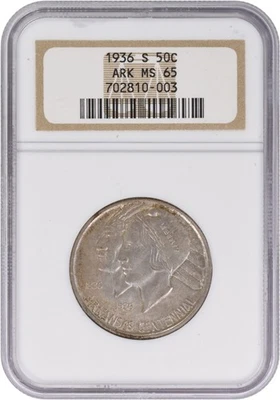 Arkansas Commemorative Silver Half Dollar 1936-S MS65 NGC - Image 1 of 4