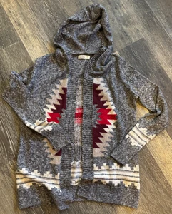 Hollister Y2K Cárdigan con Capucha Suéter Suroeste Vaquero Gris Tribal Azteca Talla Pequeña - Imagen 1 de 4