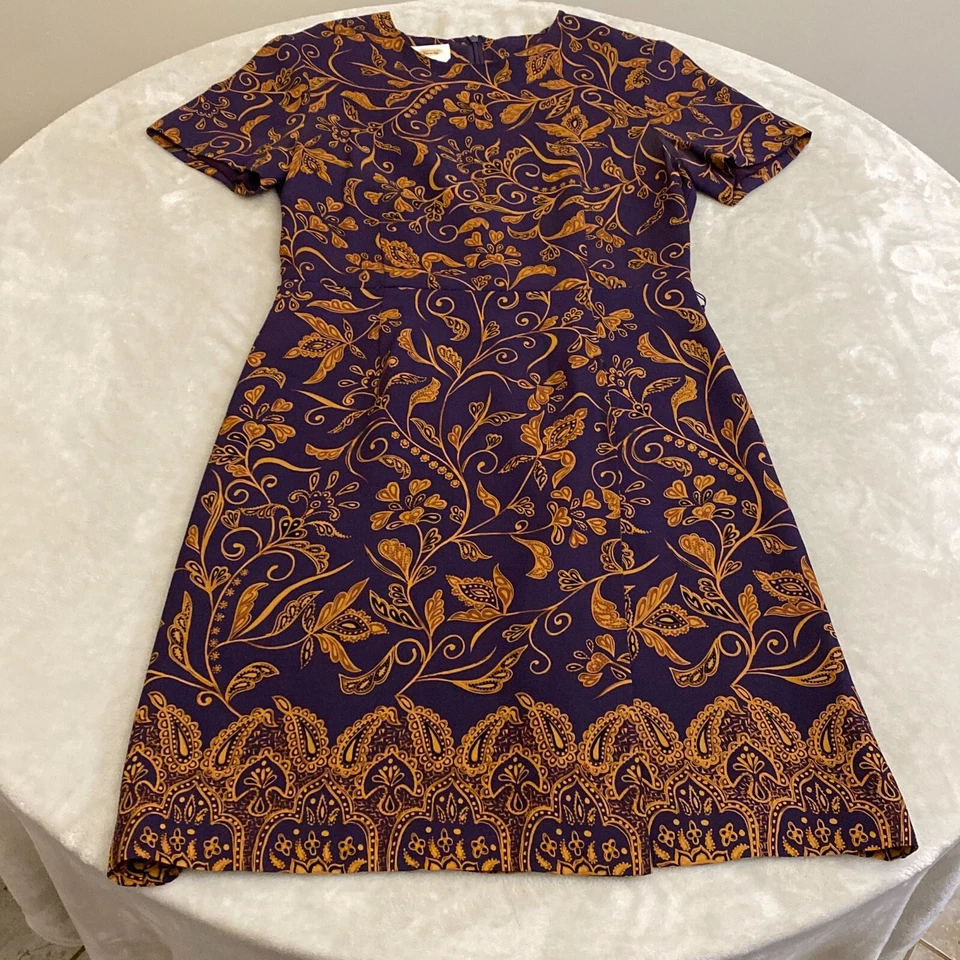 Talbots Womens Purple 100% SILK Shoulder Pad Short Sleeve Fit & Flare Dress Sz 8 - Image 1 of 4