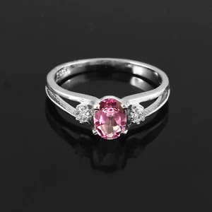 Natural Pink Topaz Oval Shape Gemstone Ring in 925 Sterling Silver or Women CZ - Picture 1 of 3