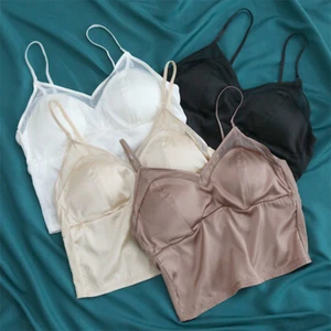 Super Cozy 100% Mulberry Silk Women Padded Camisole Cami Bra Bralette Tube Top - Picture 1 of 12