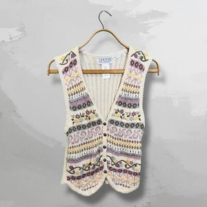Vintage Jantzen Women's Sweater Vest Hand Embroidered Floral Size Petite M - Picture 1 of 5