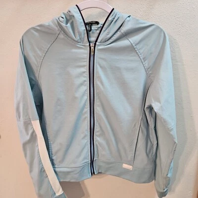 Daisy Fuentes Women's Size M Vntg Sport Hooded Jacket Teal Brown Piping Full Zip - Image 1 of 4