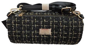 Bolso de Mano Badgley Mischka Negro Dorado Tweed The Tara Barrel Nuevo - Imagen 1 de 4