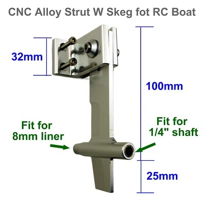 Aluminum Skeg Strut for 1/4" Cable Shaft Large Gas Electric Nitro RC Model Boat - Image 1 of 4