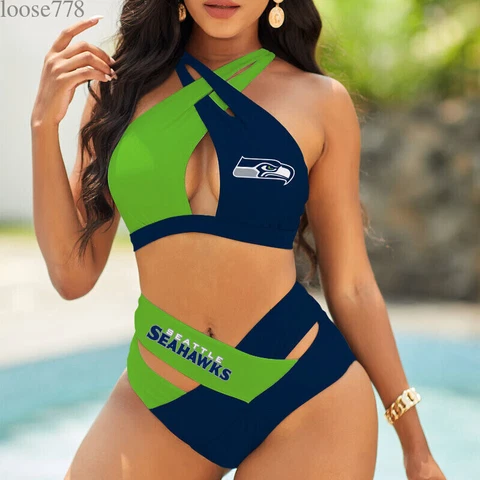 Seattle Seahawks Women's Sexy Bikini Set High Waist Swimsuit Beach Swimwear 2PCS Cover