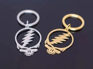 2 Grateful Dead Keychain Stealie Skull Key Ring Deadhead Jerry Garcia - Picture 1 of 3