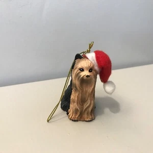 Ceramic Yorkshire Terrier Dog Yorkie with Santa Hat Christmas Ornament ~ 2.75” - Foto 1 di 8