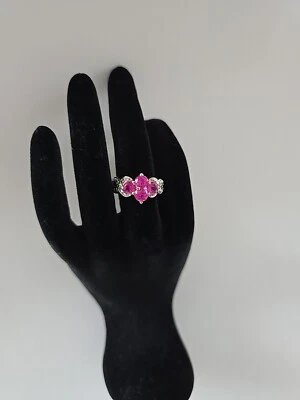 ROSS SIMONS Ring Plated Vermeil Sterling Lab-Created Ruby Two Tone Size 8 - Image 1 of 4