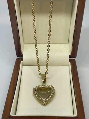 New 9ct Gold Filled Heart Locket Pendant Chain Necklace  FREE Gift Box - Image 1 of 4